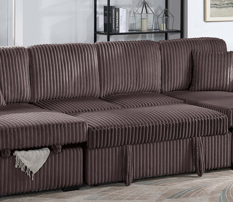 Chocolate Finish Convertible Sectional Upholstered Corduroy 3pc RAF And LAF Storage Chaises Pull Out Middle Section Pillow Included Primary Living Room - sold by Home Elegance USA