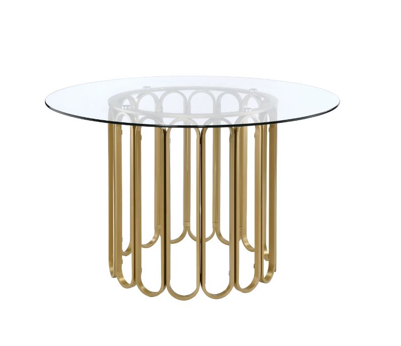 Acme - Pacheco Dining Table 72690 Clear Glass Top & Gold Finish