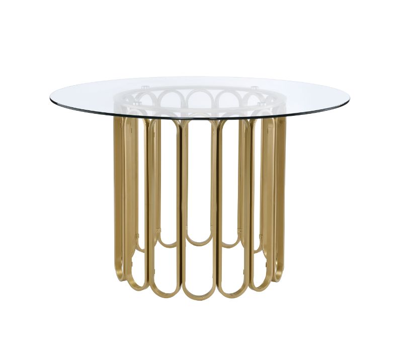 Acme - Pacheco Dining Table 72690 Clear Glass Top & Gold Finish