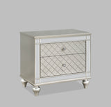 1pc Glam 2-Drawer Bedroom Nightstand Diamond Patterned Drawer Fronts Silver Finish