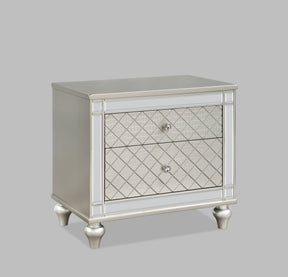 1pc Glam 2-Drawer Bedroom Nightstand Diamond Patterned Drawer Fronts Silver Finish