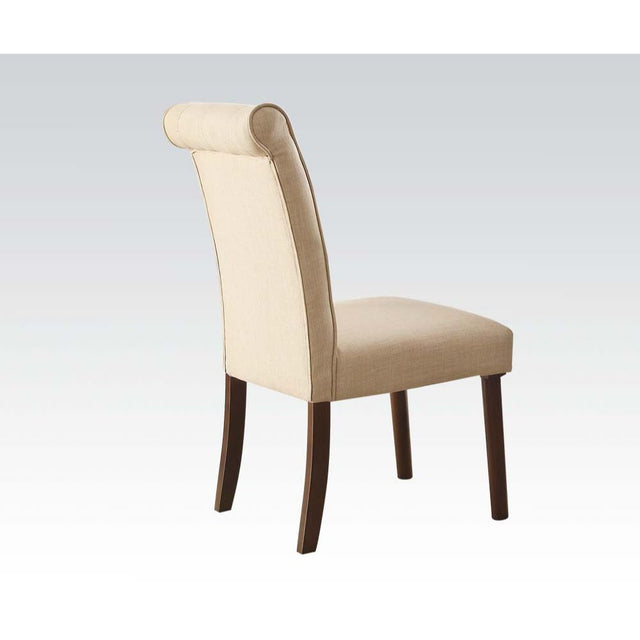 Acme - Gasha Side Chair (Set-2) 72822 Beige Linen & Walnut Finish