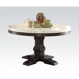 Acme - Nolan Round Dining Table 72845 White Marble Top & Salvage Dark Oak Finish