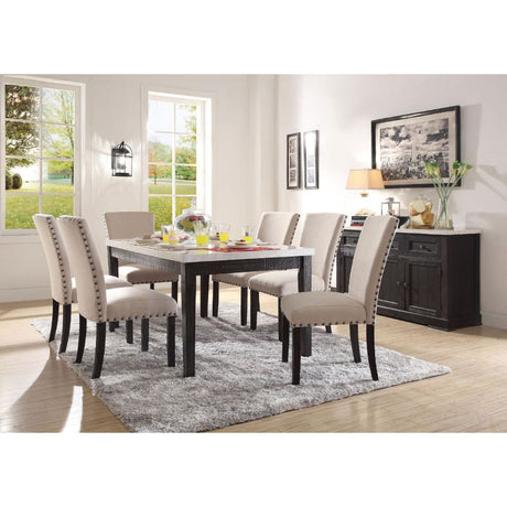 Acme - Nolan Dining Table 72850 White Marble Top & Salvage Dark Oak Finish