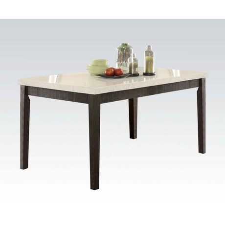 Acme - Nolan Dining Table 72850 White Marble Top & Salvage Dark Oak Finish