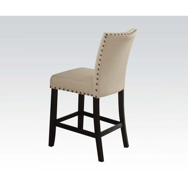 Acme - Nolan Counter Height Chair (Set-2) 72857 Beige Linen & Salvage Dark Oak Finish