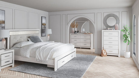 Altyra - White - King Upholstered Storage Bed - 7 Pc. - Dresser, Mirror, Chest, King Bed | Ashley | Home Elegance USA