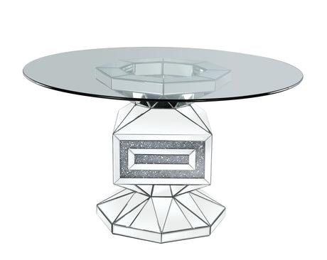 Acme - Noralie Dining Table 72955 Clear Glass, Mirrored & Faux Diamonds