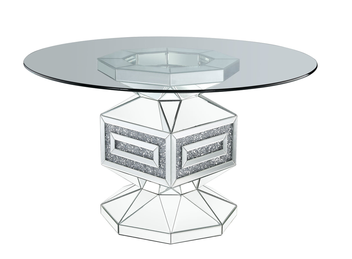 Acme - Noralie Dining Table 72955 Clear Glass, Mirrored & Faux Diamonds