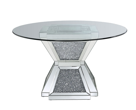 Acme - Noralie Dining Table 72960 Clear Glass, Mirrored & Faux Diamonds