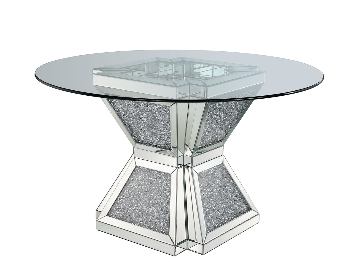 Acme - Noralie Dining Table 72960 Clear Glass, Mirrored & Faux Diamonds