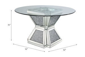 Acme - Noralie Dining Table 72960 Clear Glass, Mirrored & Faux Diamonds