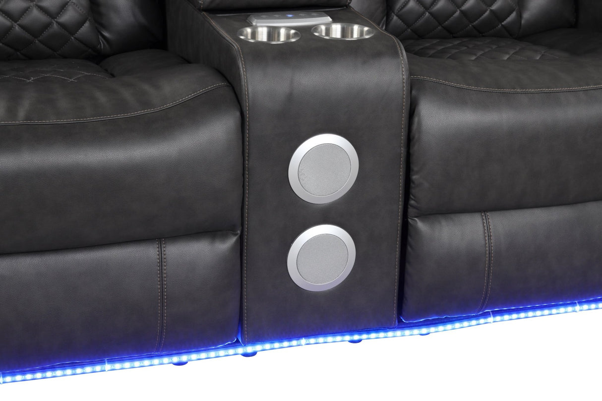 Benz LED & Power Reclining Loveseat Made With Faux Leather in Black | Home Elegance USA