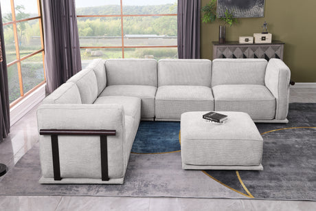 This is a set of  modular fabric sofa, including a corner module and multiple independent seating areas, paired with square ottomans of the same material. - sold by Home Elegance USA