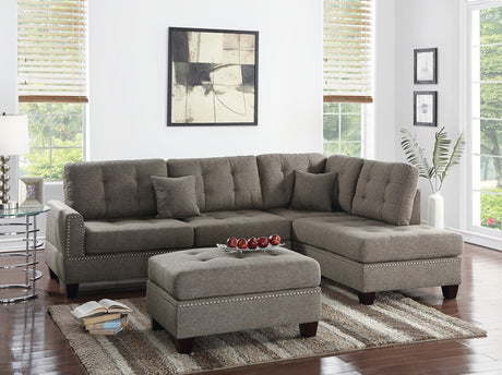 Modern Coffee Color 3pcs Sectional Living Room Furniture Reversible Chaise Sofa And Ottoman Tufted Polyfiber Linen Like Fabric Cushion Couch Pillows - sold by Home Elegance USA