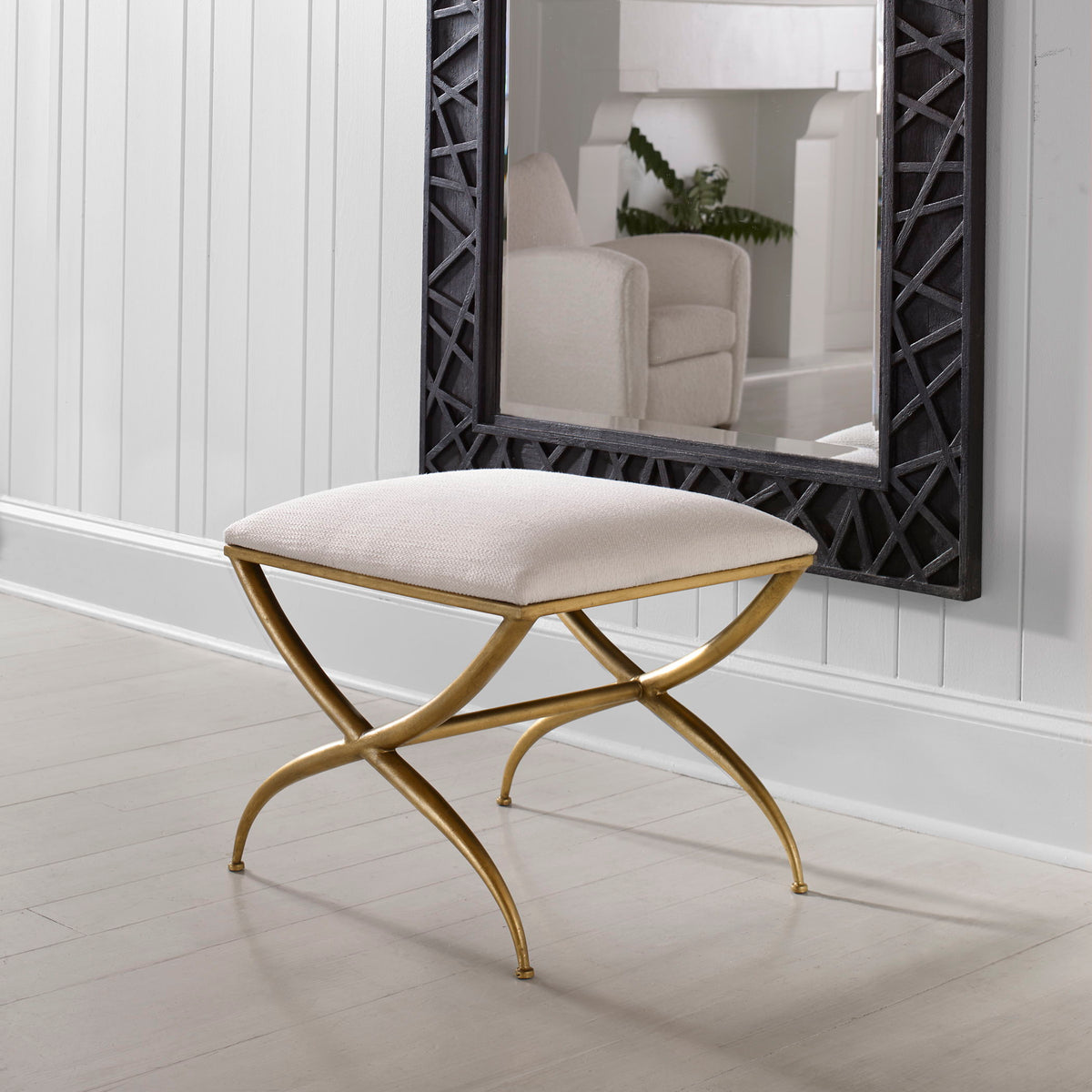 Crossing Small Bench - White / Gold by Uttermost - View 2