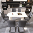 63 'medieval modern cream style MDF dining table and PU armless dining chair set 6. Assemble Desktop and Silver plated metal leg dining chair set, suitable for home&kitchen