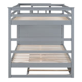 Full Over Full Bunk Bed with Twin Size Trundle and Staircase, Gray - Home Elegance USA