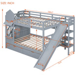Full-Over-Full Castle Style Bunk Bed with 2 Drawers 3 Shelves and Slide - Gray(OLD SKU:LT000558AAE-2) - sold by Home Elegance USA