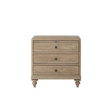 Elegant 3 Drawer Nightstand with USB Ports, Sand Finish, Solid Wood and MDF, 28 inches