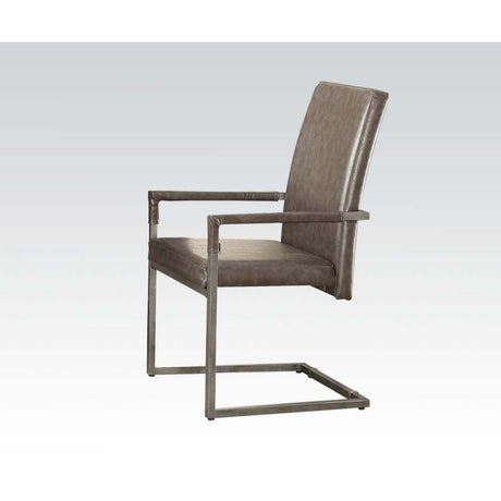 Acme - Lazarus Arm Chair (Set-2) 73112 Vintage Gray Synthetic Leather & Antique Silver Finish