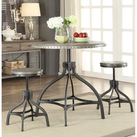 Acme - Fatima 3PC Adjustable Counter Height Set 73125 Gray Oak & Black Finish