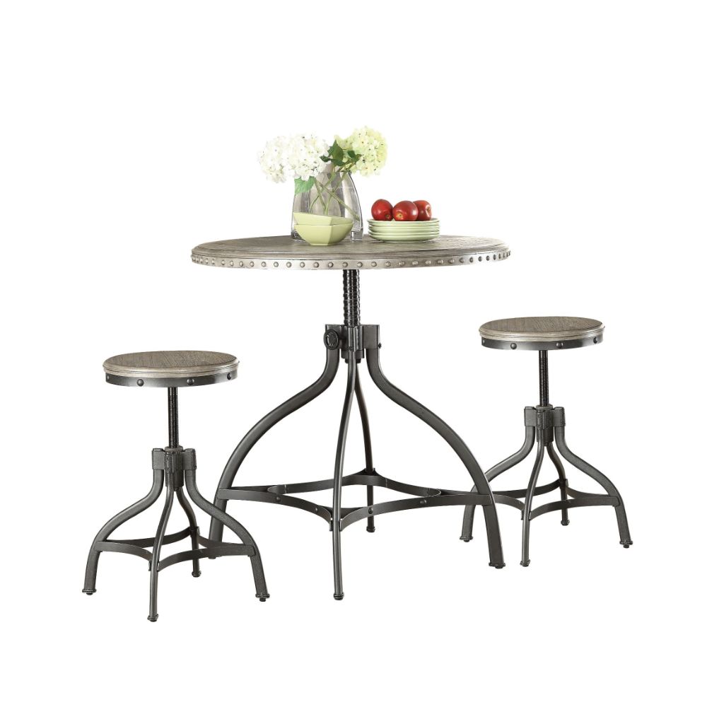 Acme - Fatima 3PC Adjustable Counter Height Set 73125 Gray Oak & Black Finish