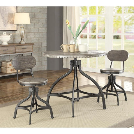 Acme - Fatima 3PC Pack Adjustable Counter Height Table Set 73130 Gray Oak & Black Finish