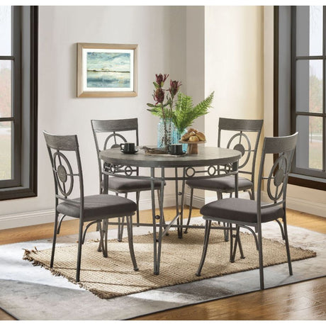 Acme - Landis Dining Table 73185 Oak Veneer & Gunmetal Finish