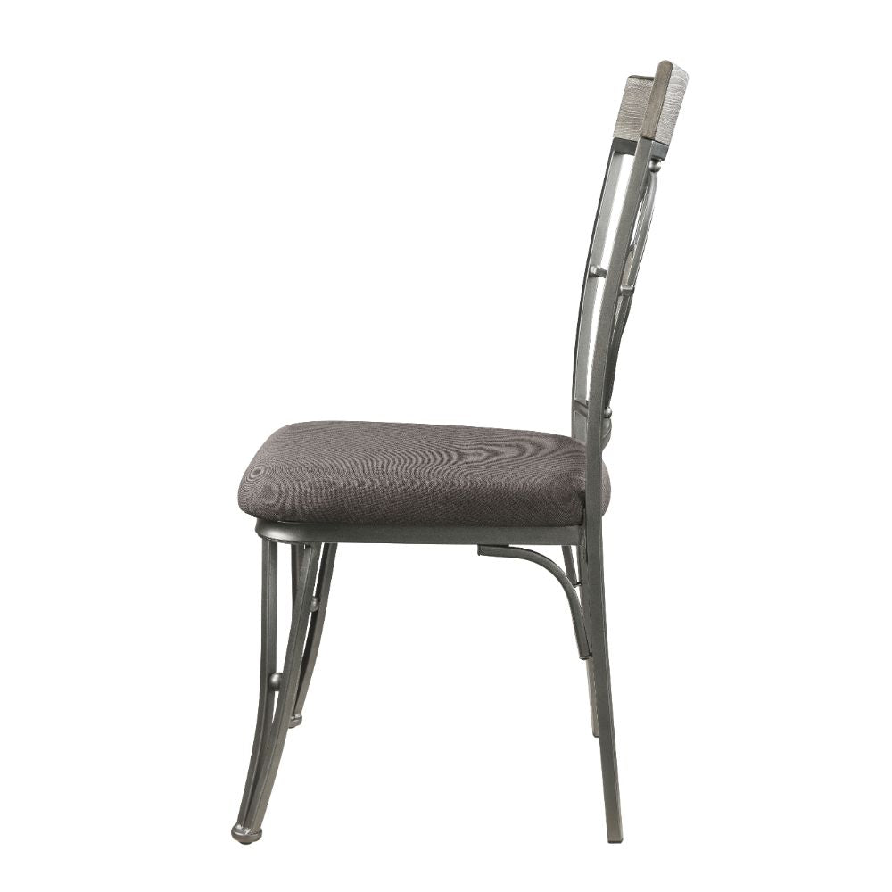 Acme - Landis Side Chair (Set-2) 73187 Brown Fabric & Gunmetal Finish