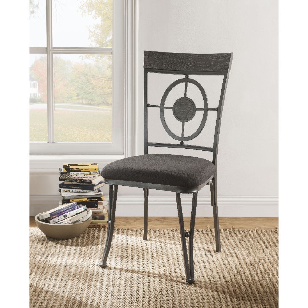 Acme - Landis Side Chair (Set-2) 73187 Brown Fabric & Gunmetal Finish