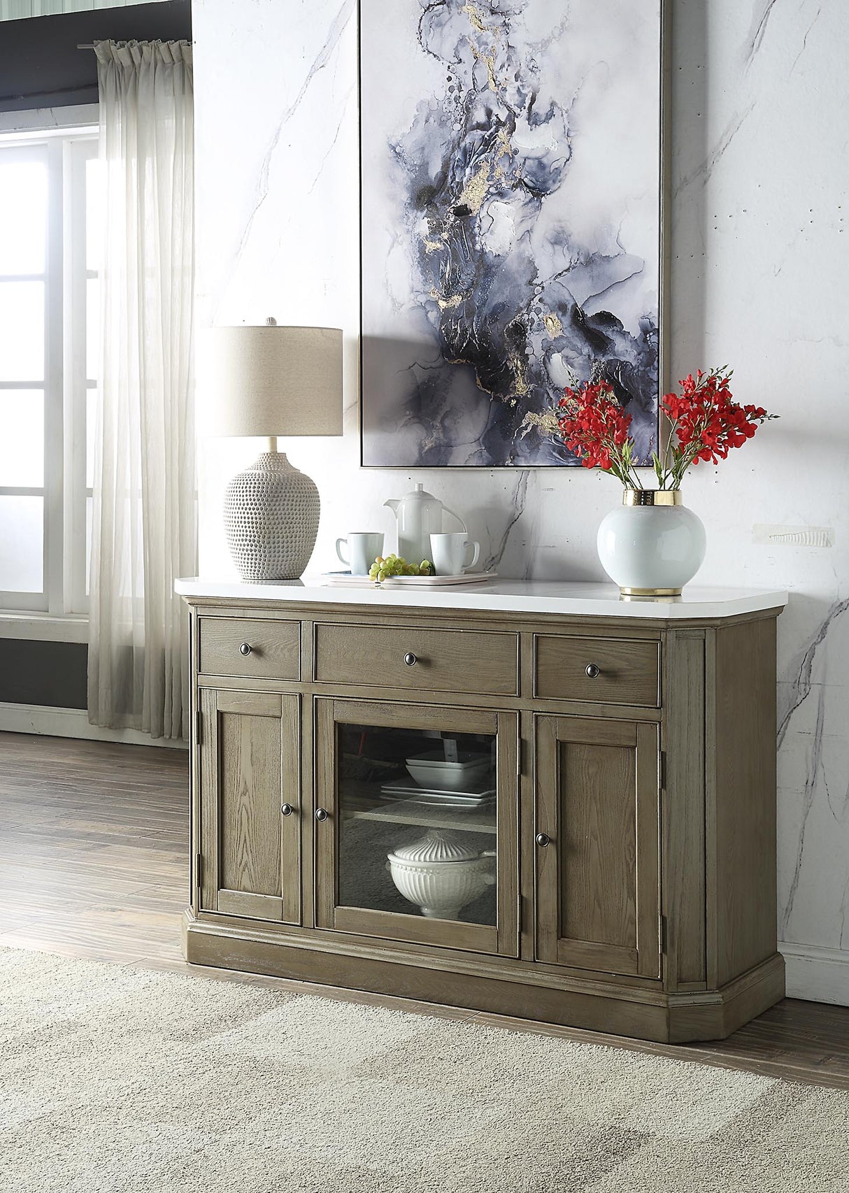 Acme - Zumala Server 73263 Marble Top & Weathered Oak Finish