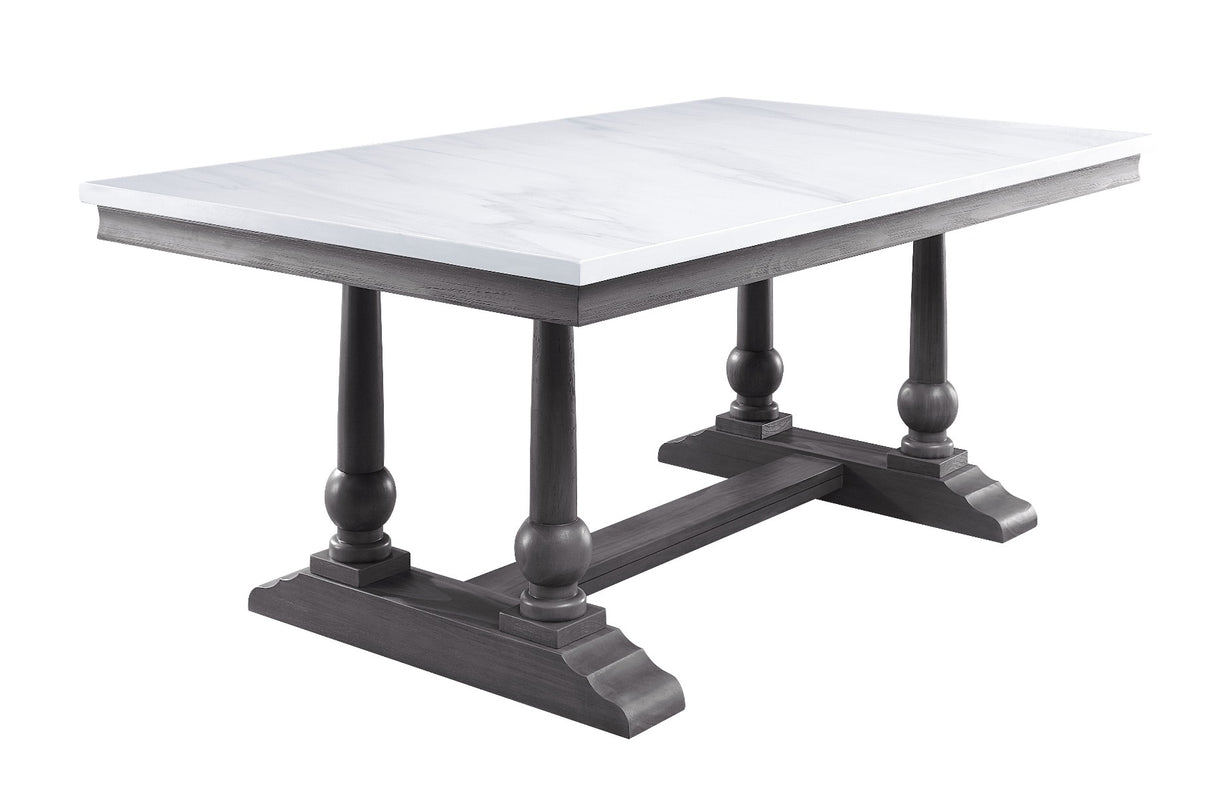 Acme - Yabeina Dining Table 73265 Marble Top Top & Gray Oak Finish