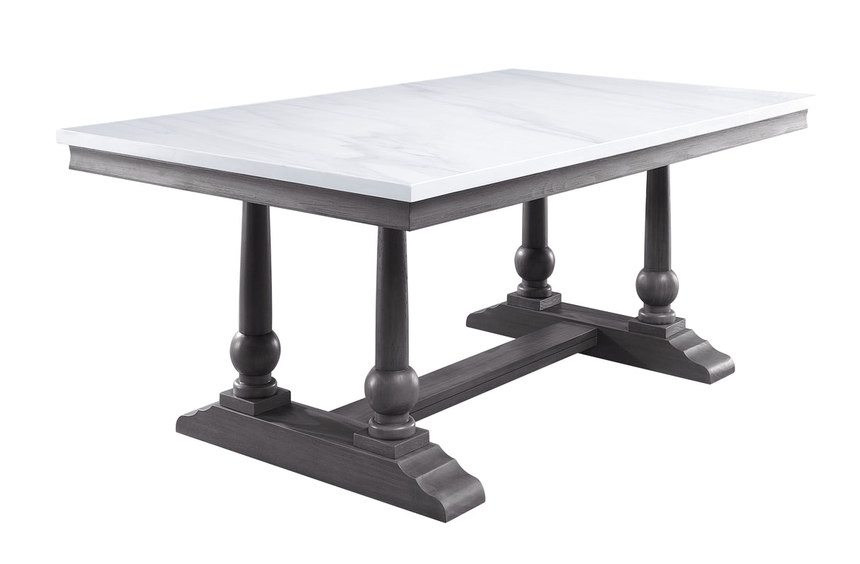 Acme - Yabeina Dining Table 73265 Marble Top Top & Gray Oak Finish