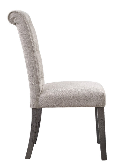 Acme - Yabeina Side Chair (Set-2) 73267 Beige Linen & Gray Finish