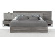 Eastern King Enzo Italian Modern Grey Oak & Fabric Bed w/ Nightstands - View Image 1