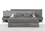Eastern King Enzo Italian Modern Grey Oak & Fabric Bed w/ Nightstands - View Image 1