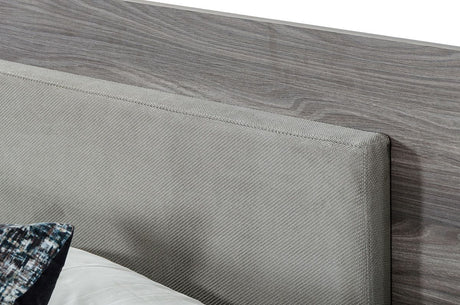 California King Enzo Italian Modern Grey Oak & Fabric Bed w/ Nightstands