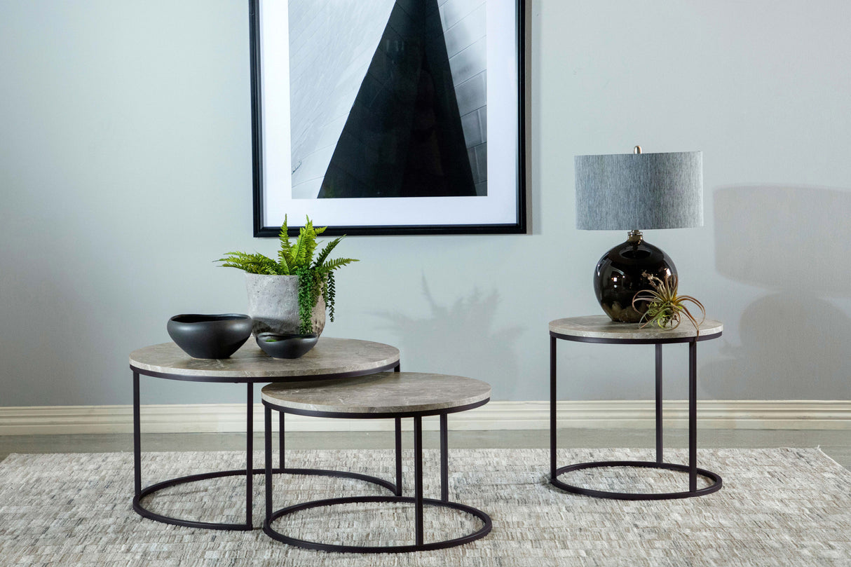 End Table - Lainey Faux Marble Round Top End Table Grey and Gunmetal