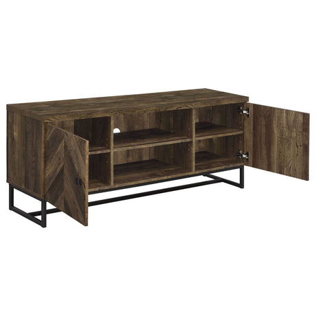 60" Tv Stand - Myles 2 - door TV Console with Adjustable Shelves Rustic Oak Herringbone - 736052 - image - 3