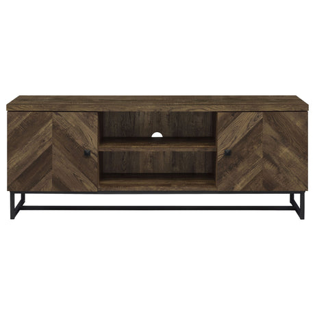 60" Tv Stand - Myles 2 - door TV Console with Adjustable Shelves Rustic Oak Herringbone - 736052 - image - 4