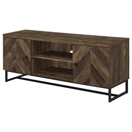 60" Tv Stand - Myles 2 - door TV Console with Adjustable Shelves Rustic Oak Herringbone - 736052 - image - 5