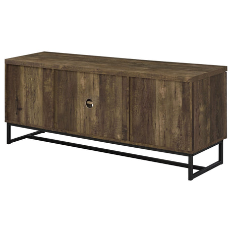 60" Tv Stand - Myles 2 - door TV Console with Adjustable Shelves Rustic Oak Herringbone - 736052 - image - 9