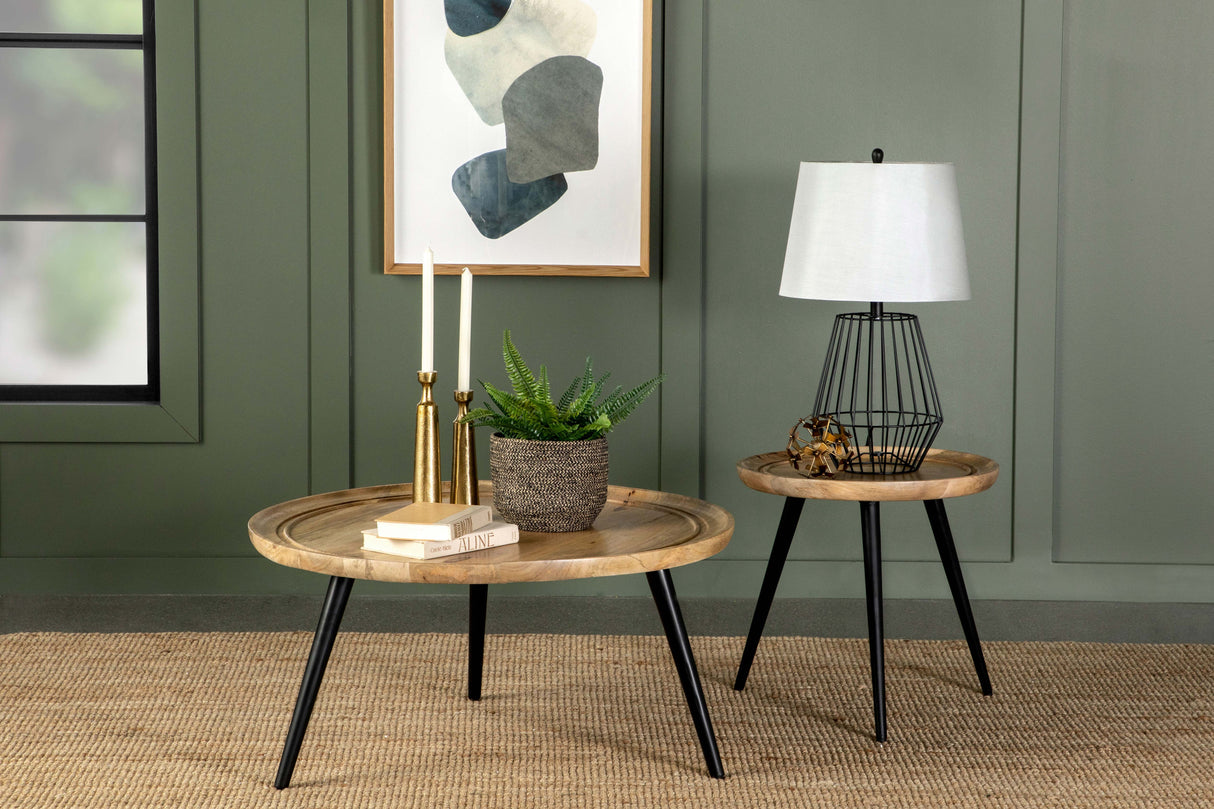 Coffee Table - Zoe Round Coffee Table with Trio Legs Natural and Black