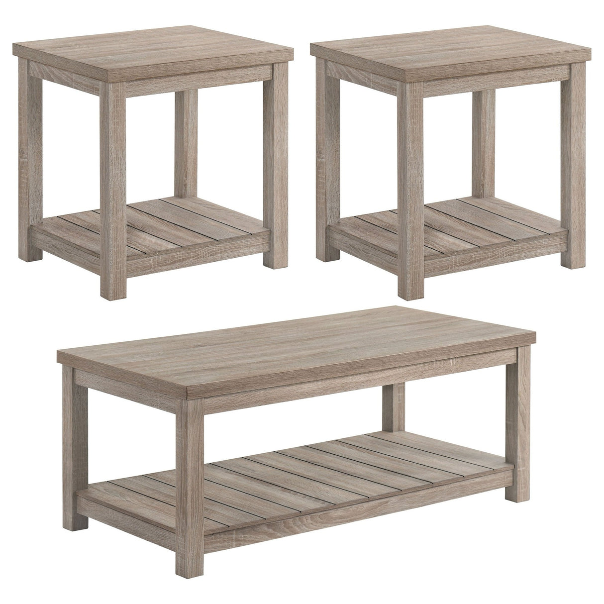 3 Pc Coffee Table Set - Colter 3 - piece Occasional Set with Open Shelves Greige | Coaster | Home Elegance USA