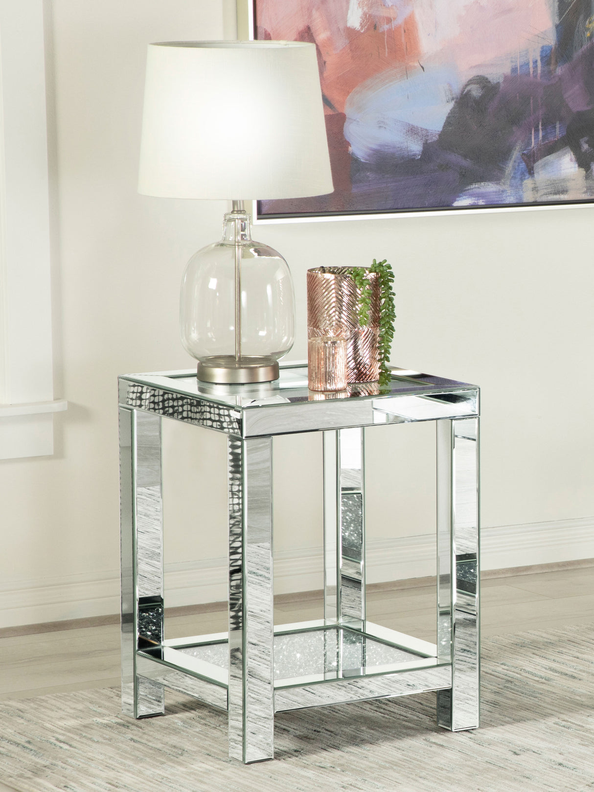 End Table - Valentina Square End Table with Glass Top Mirror