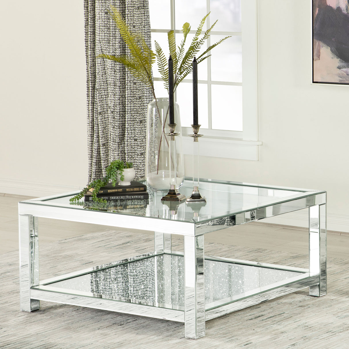 Coffee Table - Valentina Rectangular Coffee Table with Glass Top Mirror