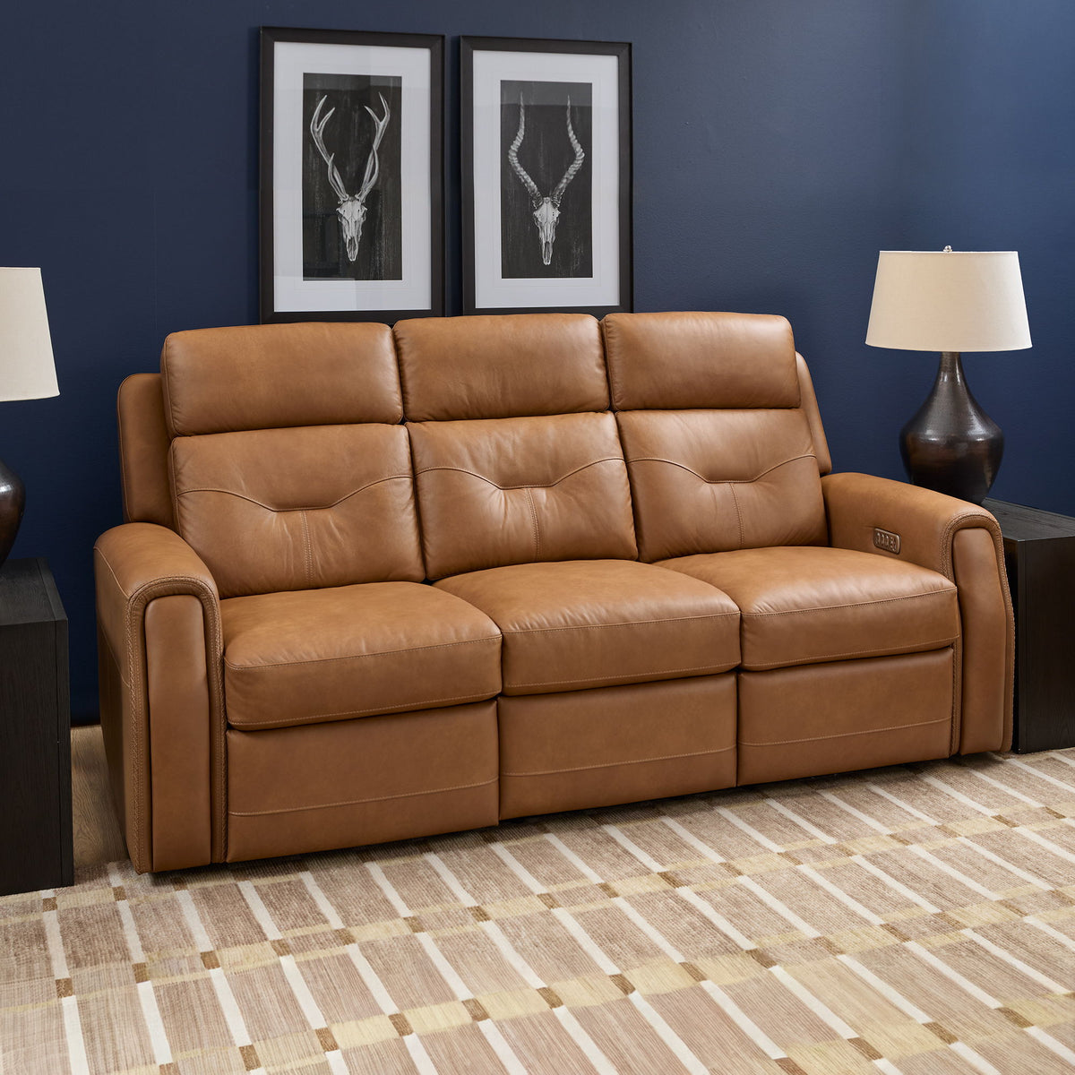 Felix Power Reclining Sofa With Power Headrest, Lumbar, Heat & Massage - Toasted Almond | Flexsteel