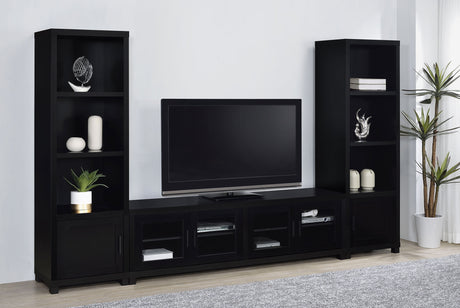 Tv Stand - Jupiter 4-door 79" TV Stand Media Console with Framed Glass Panels Black