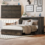 Queen Size Farmhouse Murphy Cabinet Bed with Charging Station, Foldable Platform Bed with Large Storage Drawer for Guest-Room, Small Bedroom, Rustic Gray(Old SKU: N733S237837G)
